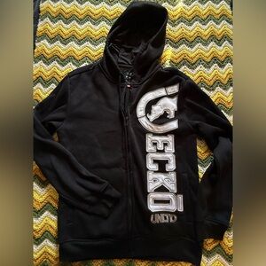 2000s Ecko Unlimited Black zip up hoodie with Silver Accents. Size Men's medium